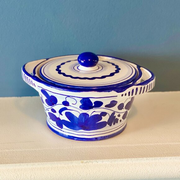 Sambuco Mario Deruta Italy Ceramic Cheese Holder Blu Stilnovo Arabesque - Picture 3 of 7